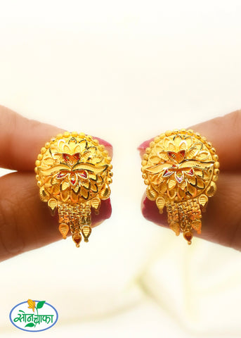 Buy Beautiful Flower Design Ruby Stone Studs One Gram Gold Jewellery Online